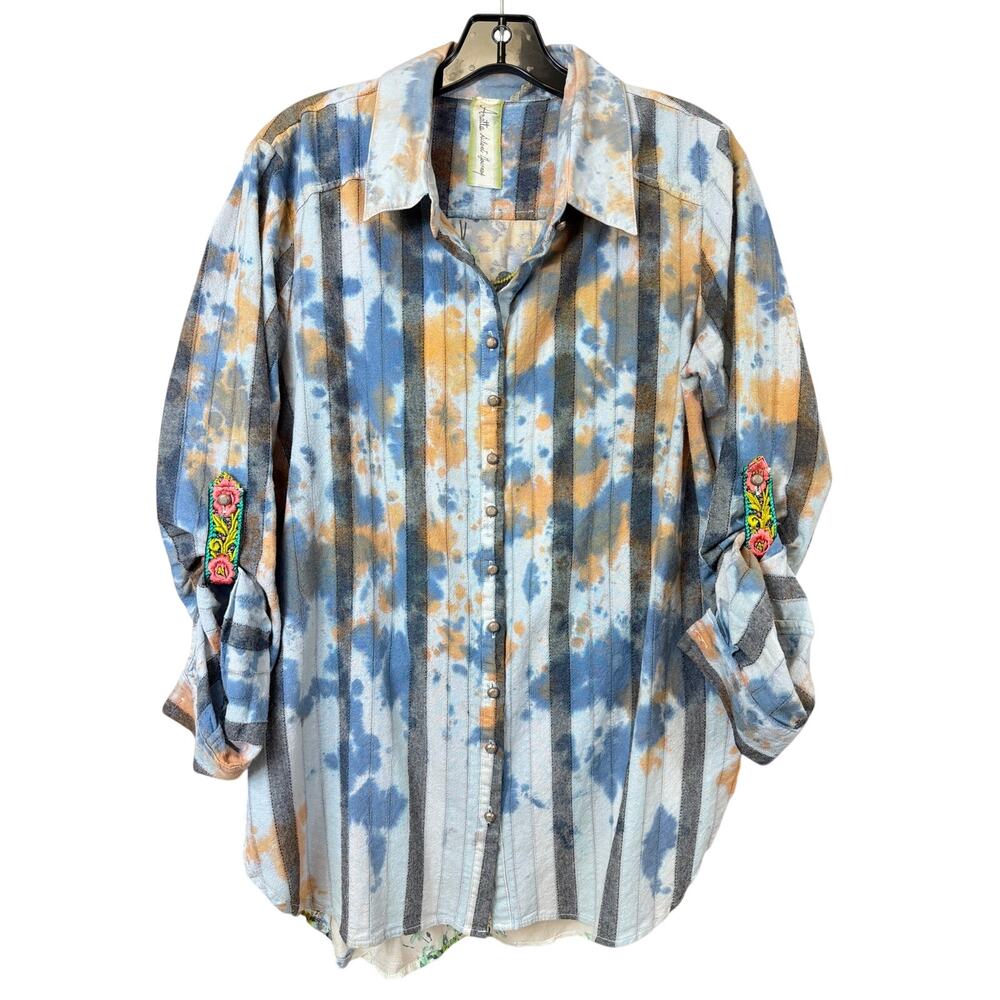 Aratta Silent Journey Tie Dye Floral Embroidered  Back Side Top Size M